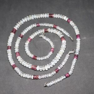 AAA Natural 17 Inch+ Fish Lock White Topaz+ Pink Tourmaline Faceted Rondelle Beads Designer Necklace, 5-7 MM White Topaz+ Pink Tourmaline