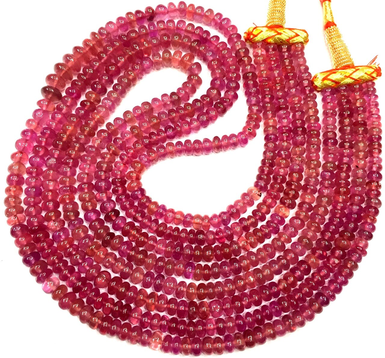 Aaa+ Quality~natural Pink Tourmaline Smooth Rondelle Beads Pink Tourmaline Beads Necklace Pink Tourmaline Gemstone Beads 4 Layer Necklace.