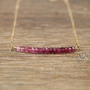 Pink Tourmaline Bar Necklace, Gold Filled, Minimal, Pink Tourmaline Jewelry, Ombre Necklace, Gemstone Jewelry, October Birthstone