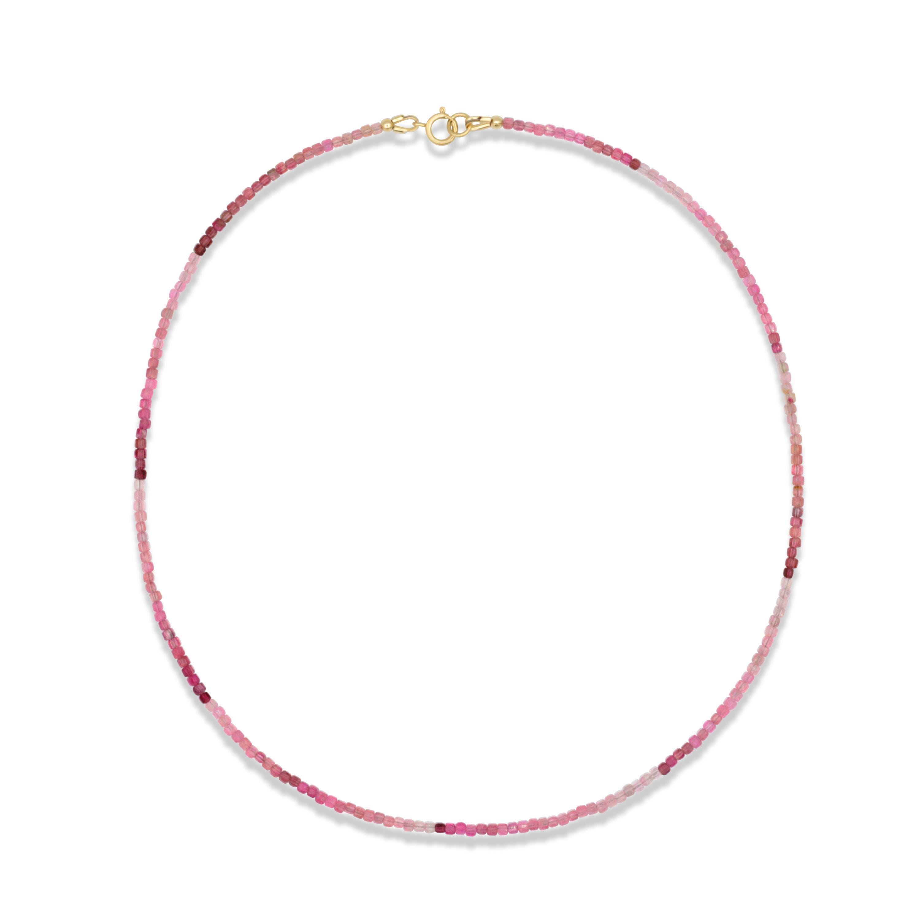 Pink Tourmaline Beaded Cube Necklace | Happy Pink Tourmaline Jewelry [enpp1088] | Pink Tourmaline Gemstone Beaded Necklace *bss *g