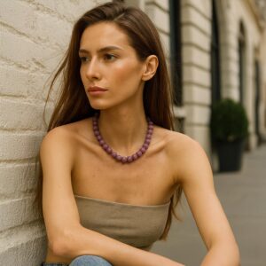 Pink Tourmaline Beaded Necklace · October Birthstone Jewelry for Women · Gemstone Choker · Handmade Semi Precious Necklace