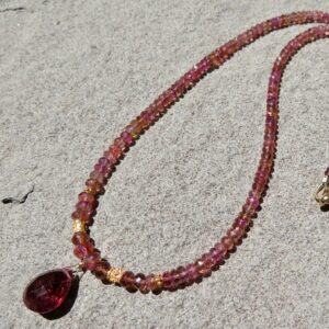 Pink Tourmaline Necklace: Bicolor Gemstone, 18k Gold Accents