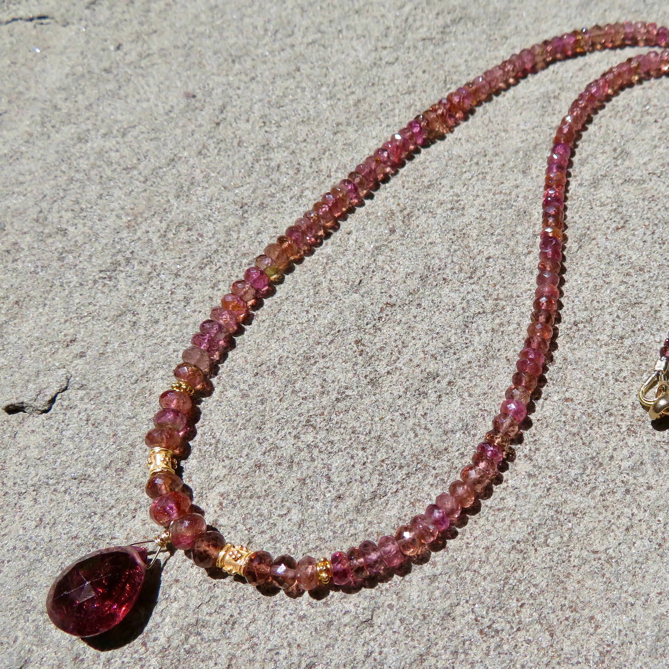 Pink Tourmaline Necklace: Bicolor Gemstone, 18k Gold Accents