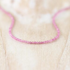Pink Tourmaline Delicate Beaded Necklace In Sterling Silver, Gold Or Rose Gold Filled, Dainty Tiny Gemstone Choker Or Long Layering Necklace