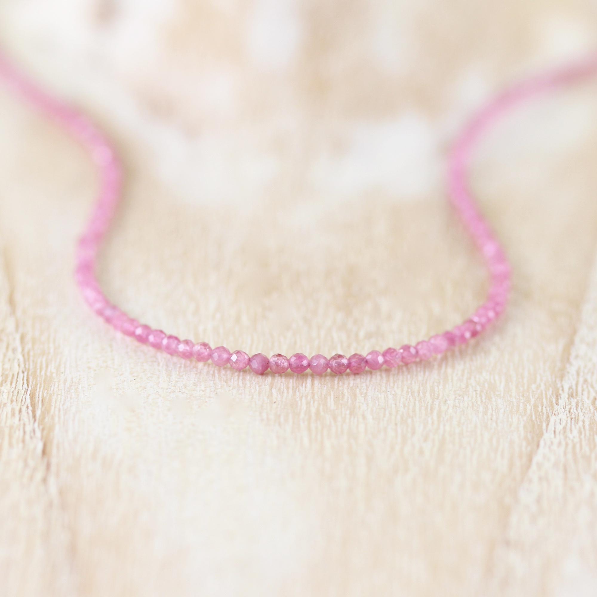 Pink Tourmaline Delicate Beaded Necklace In Sterling Silver, Gold Or Rose Gold Filled, Dainty Tiny Gemstone Choker Or Long Layering Necklace Pink Tourmaline Delicate Beaded Necklace In Sterling Silver, Gold Or Rose Gold Filled, Dainty Tiny Gemstone Choker Or Long Layering Necklace