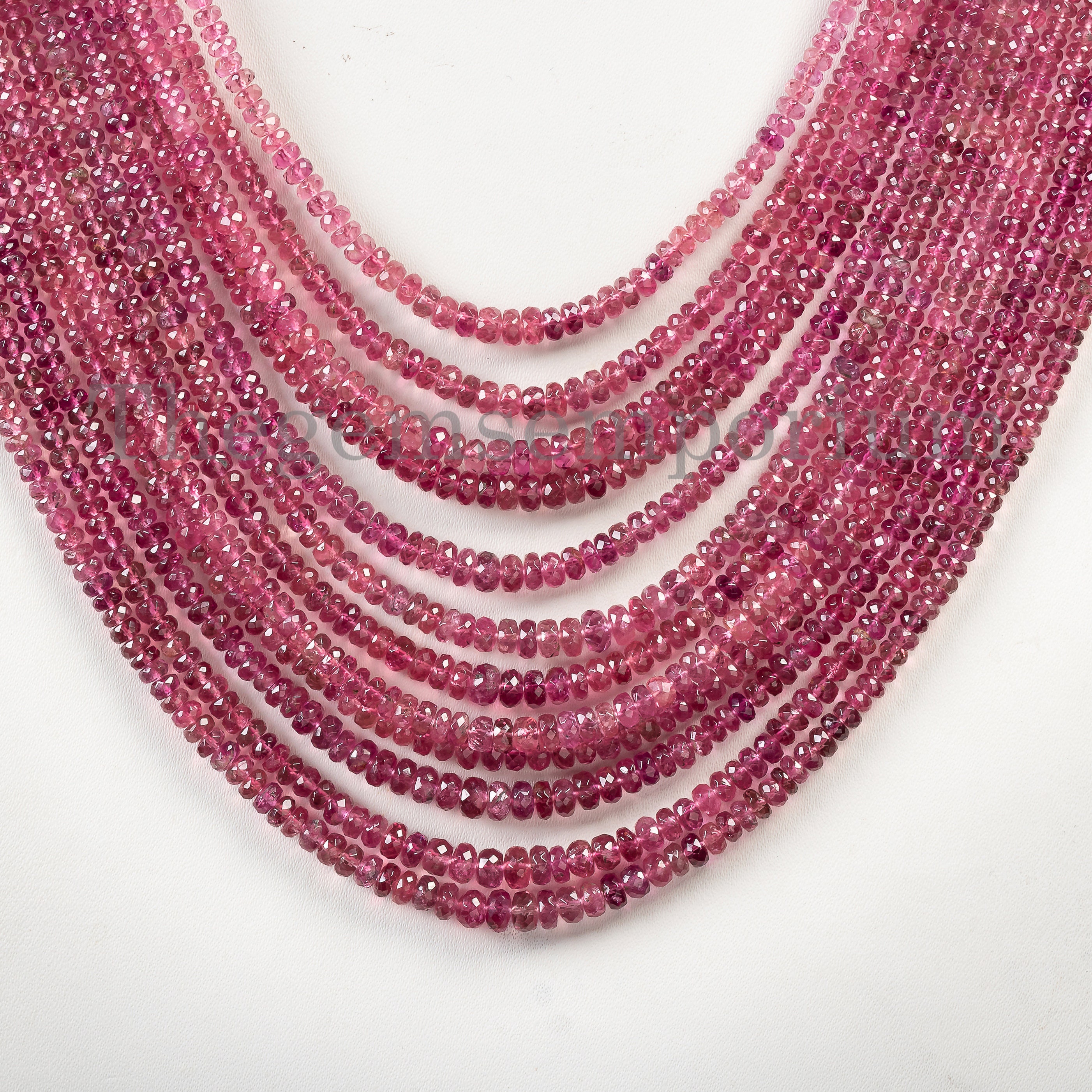 Exclusive Rare! Pink Tourmaline Beads Necklace, Natural Tourmaline Layering Necklace,12 Beads Lines Faceted Rondelle Necklace,halloween Sale