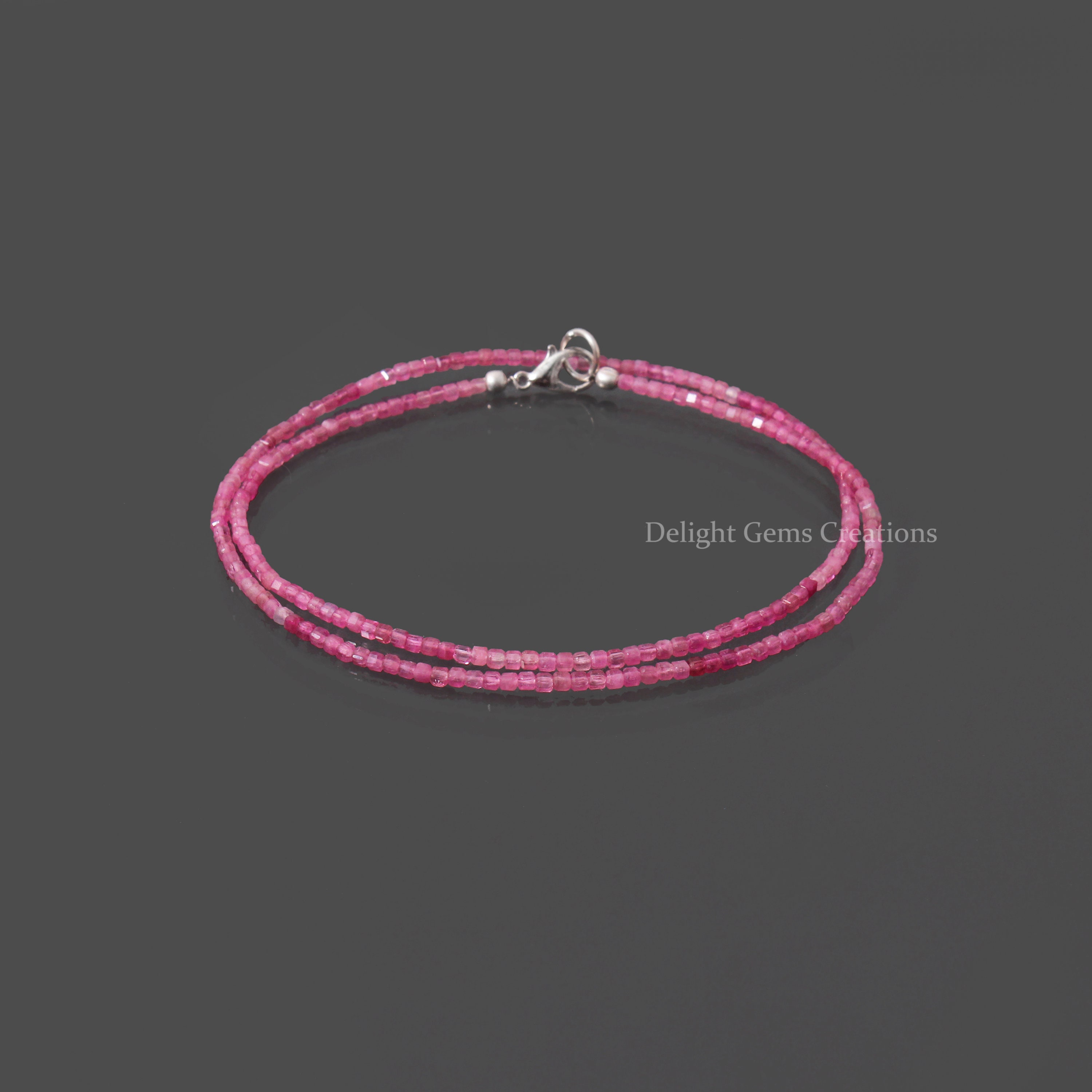 Pink Tourmaline Faceted Cube Beaded Necklace, Handmade