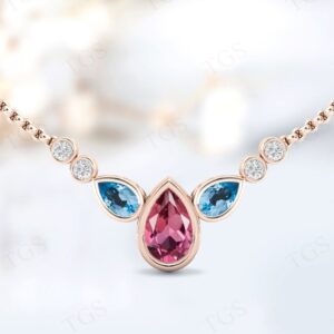 Pink Tourmaline Necklace For Women Rose Gold Pink Tourmaline Wedding Necklace For Her Art Deco Tear Drop Necklace Anniversary Gift For Wife