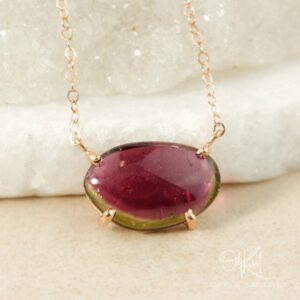 Freeform Watermelon Pink Tourmaline Gem Necklace, Organic Shape Tourmaline