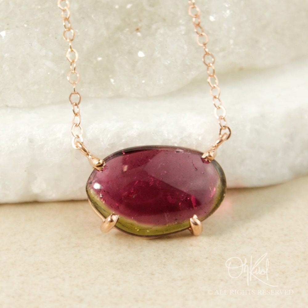 Freeform Watermelon Pink Tourmaline Gem Necklace, Organic Shape Tourmaline