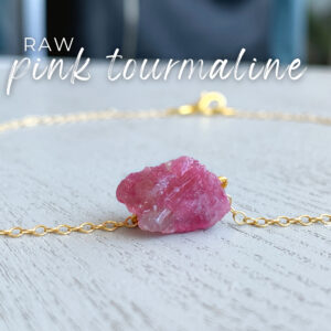 Pink Tourmaline Necklace Gold Chain, October Birthstone Necklace Raw Stone Necklace, Watermelon Tourmaline Jewelry, Crystal Healing Necklace