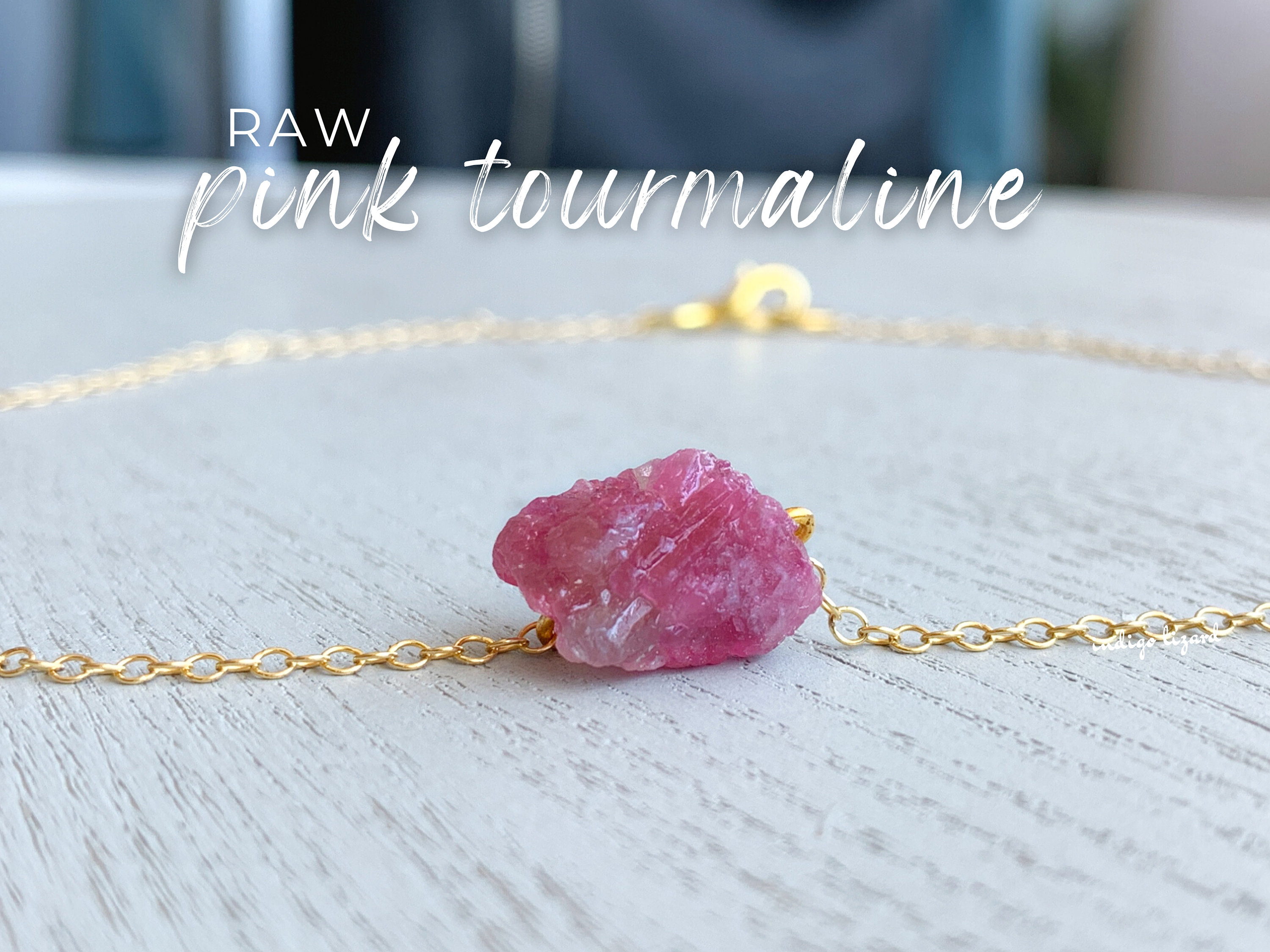 Pink Tourmaline Necklace Gold Chain, October Birthstone Necklace Raw Stone Necklace, Watermelon Tourmaline Jewelry, Crystal Healing Necklace