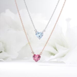Heart Shape Pink Tourmaline Necklace / October Birthstone