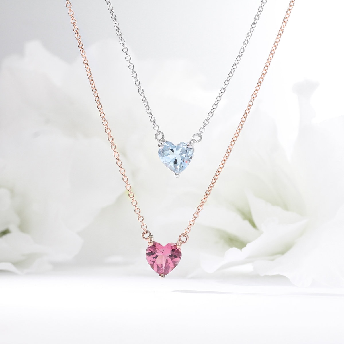 Heart Shape Pink Tourmaline Necklace / October Birthstone