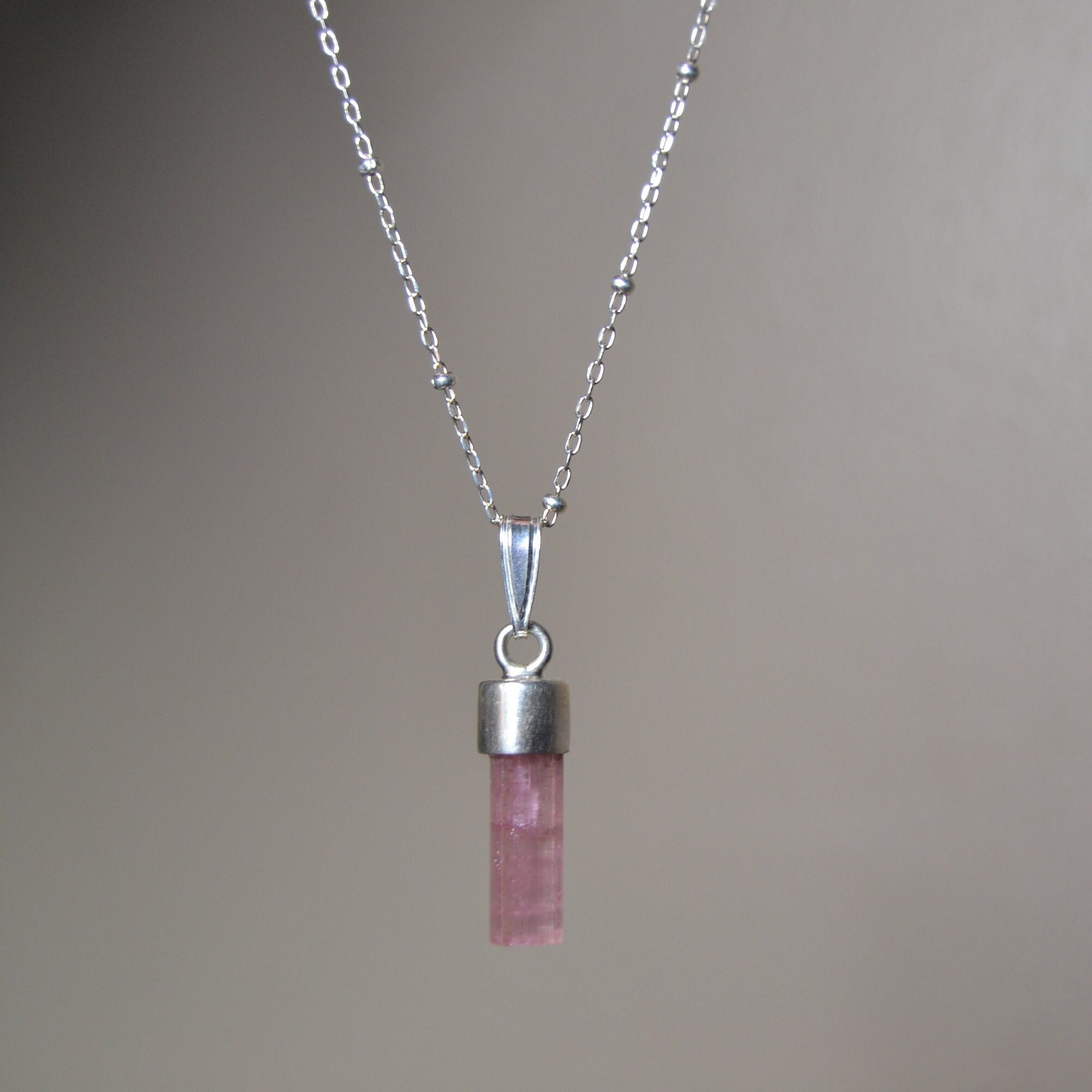 Pink Tourmaline Necklace In Sterling Silver // Raw Tourmaline Crystal // October Birthstone Jewelry // Minimalist // Bicolor Tourmaline
