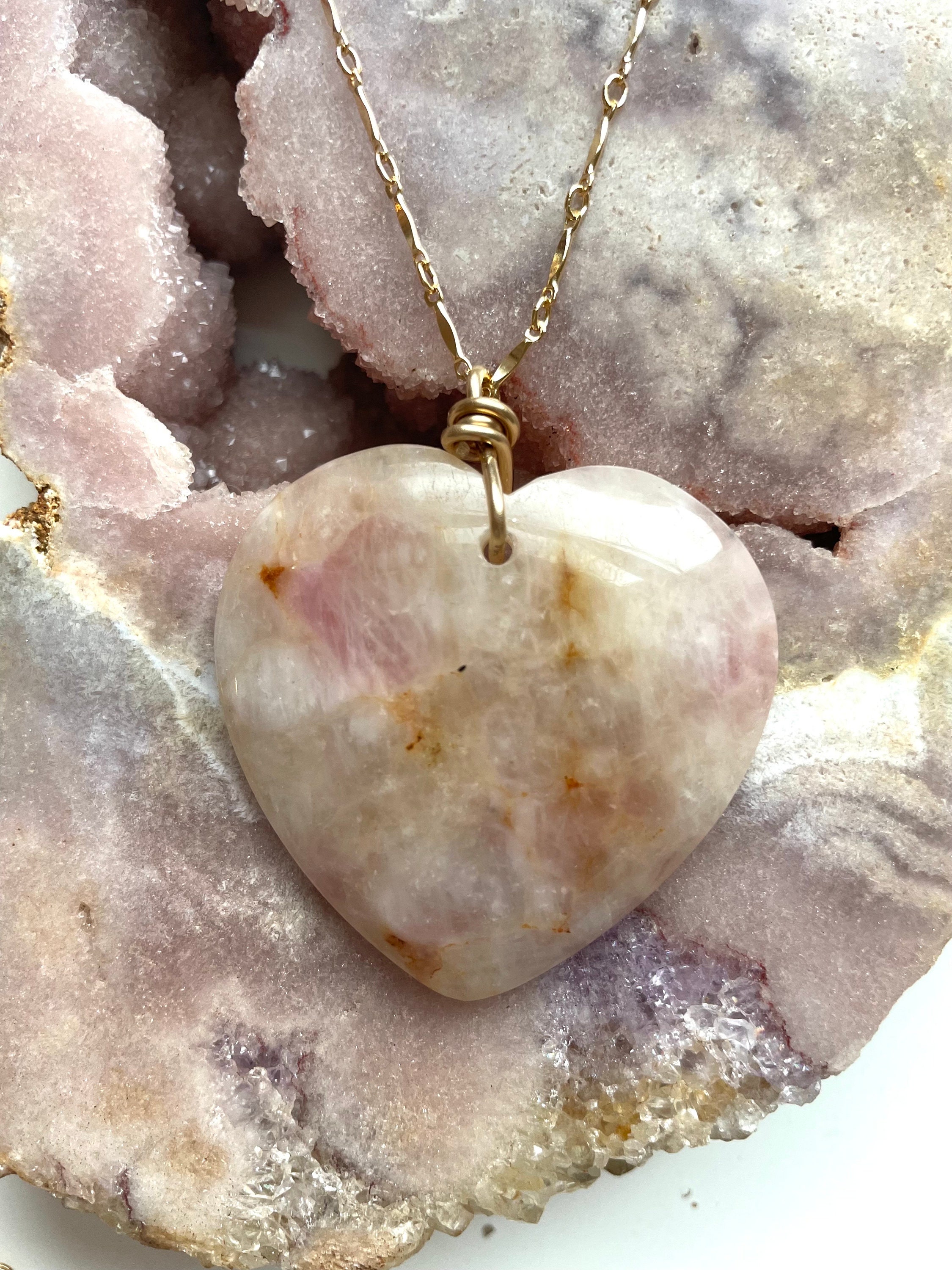 Large Pink Tourmaline Heart Necklace: October Birthstone, 14k Gold Filled