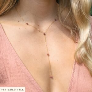 Pink Tourmaline Lariat Necklace, Handmade Bead Chain Y Necklace