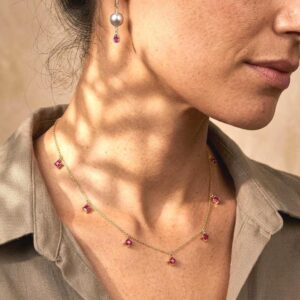 Pink Tourmaline Layering Necklace, Fuchsia Diamond Shape Choker Necklace Gold Filled or Sterling Silver, Minimalist Hot Pink Crystal Jewelry