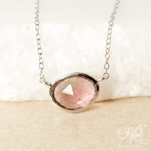 Light Cranberry/peach Pink Tourmaline Bezel Necklace - Sideway Necklace - Choose Your Setting