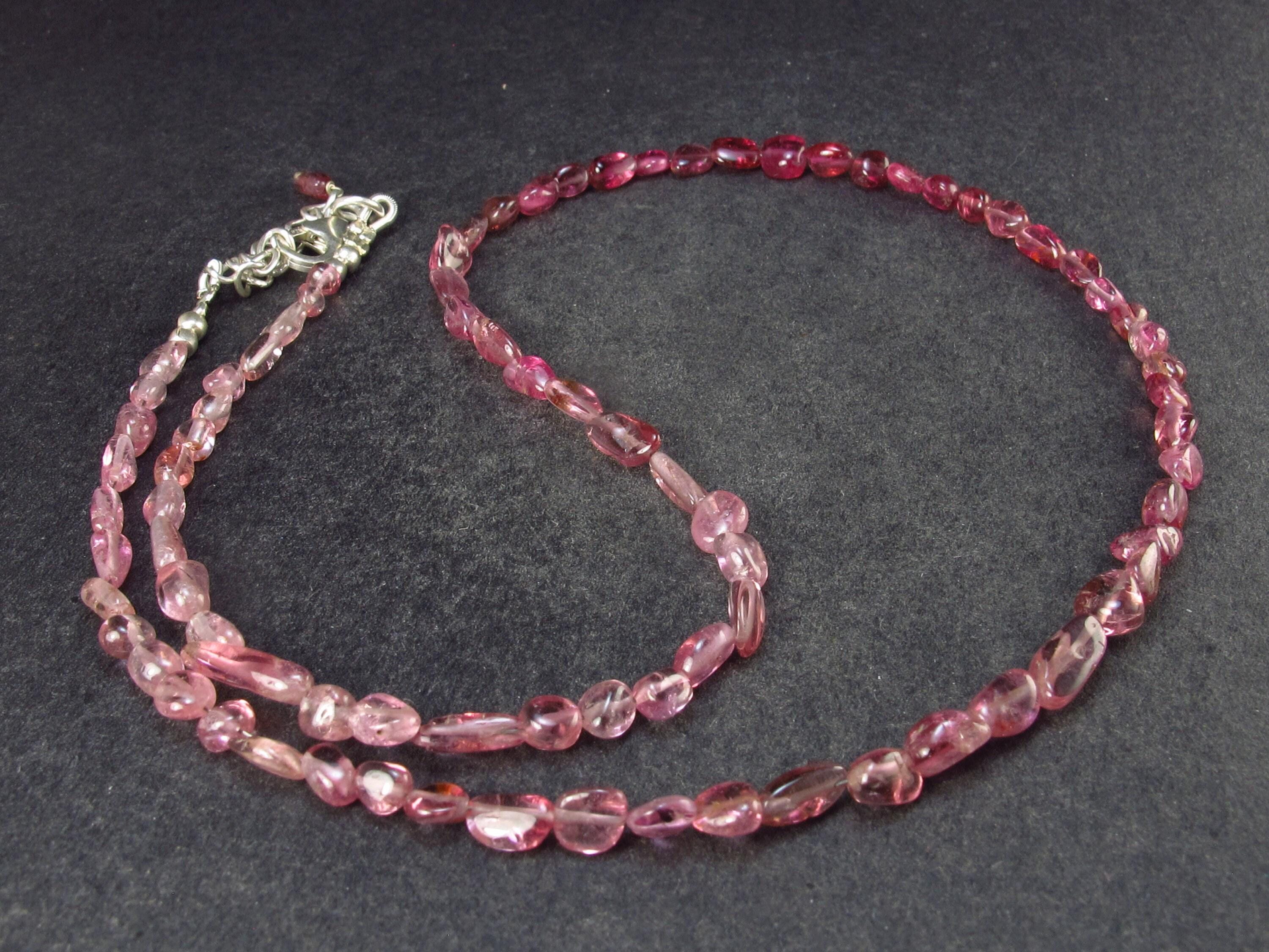 Lightweight Tumbled Pink Tourmaline Tiny Beads Necklace From Brazil - 19" - 8.2 Grams