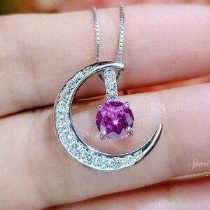 Pink Tourmaline Moon Crescent Necklace - One Necklace Two Wears - White Gold Sterling Silver - Gemstone Moon Necklace #230