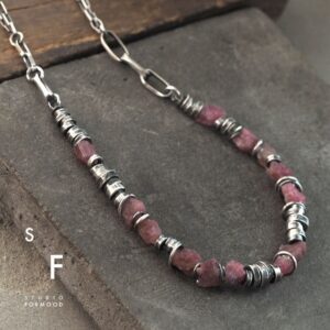 Necklace - oxidized sterling silver & raw pink tourmaline