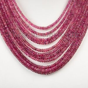 Rare! Pink Tourmaline Necklace, Tourmaline Faceted Rondelle Necklace,PInk Tourmaline Beaded Necklace,3-5 mm Beads Gemstone Necklace for Gift