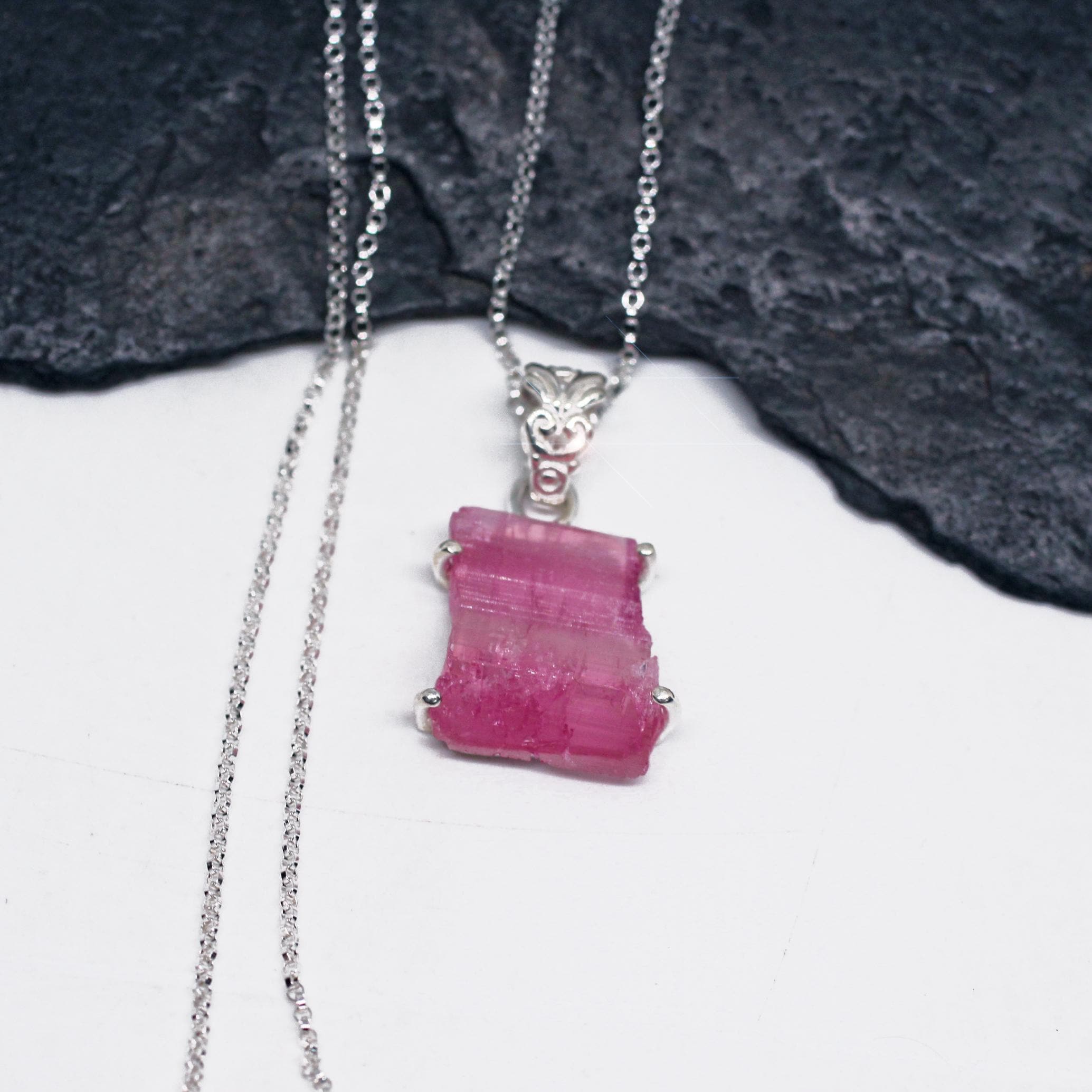 Raspberry Crystal - Pink Tourmaline Crystal Sterling Silver Necklace