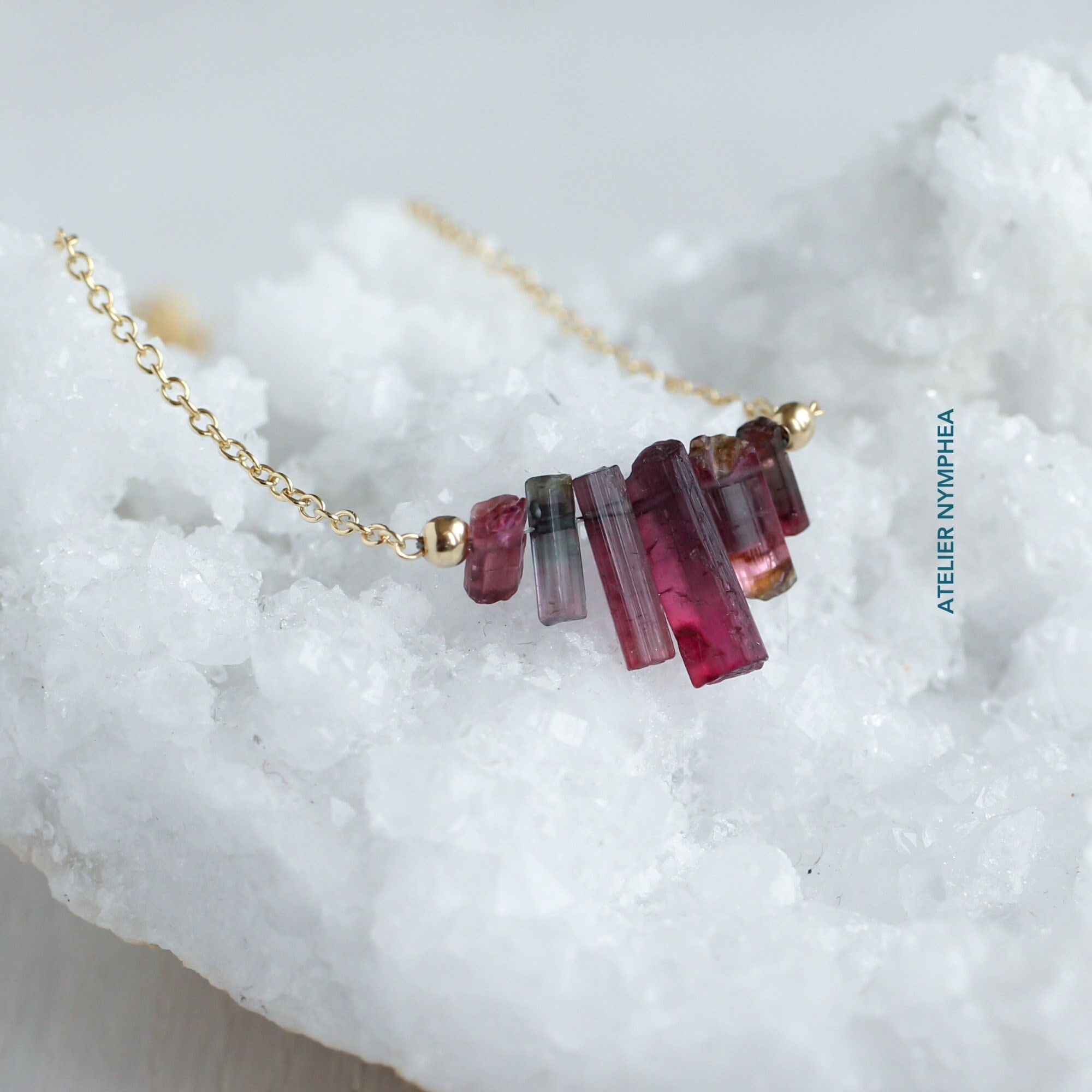 Raw Pink Tourmaline Necklace, Tourmaline Bar Necklace, Raw Crystal Necklace, Natural Rubellite Gemstone Jewelry Libra Zodiac, Heart Chakra