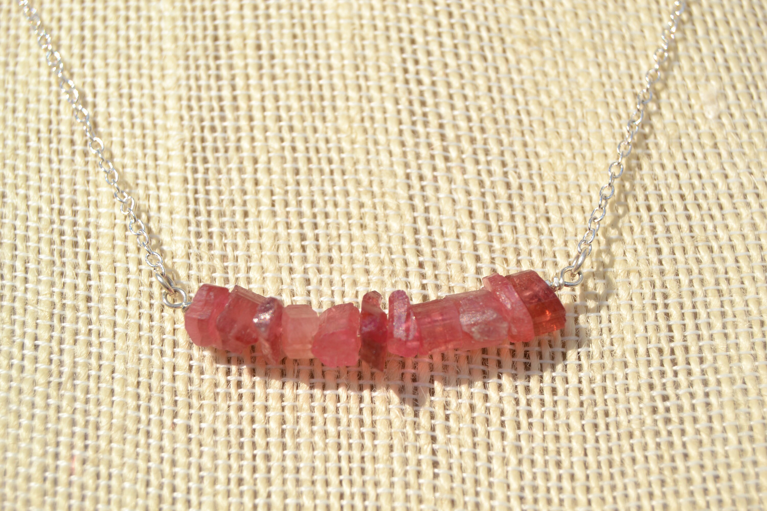 Raw Pink Tourmaline Necklace In Sterling Silver, 14k Gold // October Birthstone // 5th, 8th Anniversary // Genuine Tourmaline // Bohochic