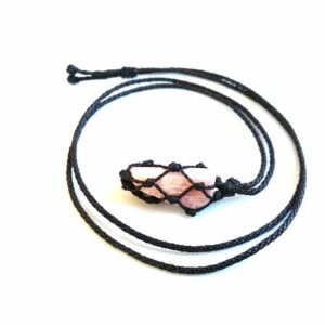 Raw Pink Tourmaline Necklace: Macrame Healing Crystal, EMF Protection