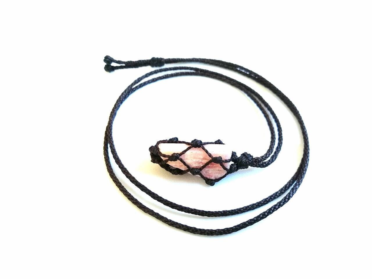 Raw Pink Tourmaline Necklace: Macrame Healing Crystal, Emf Protection