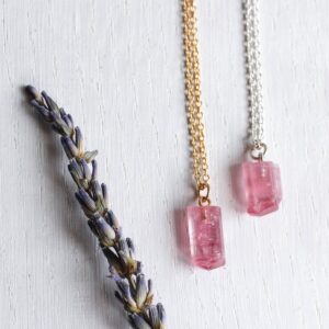 Raw Pink Tourmaline Necklace: Natural Rubellite Crystal, Libra Zodiac