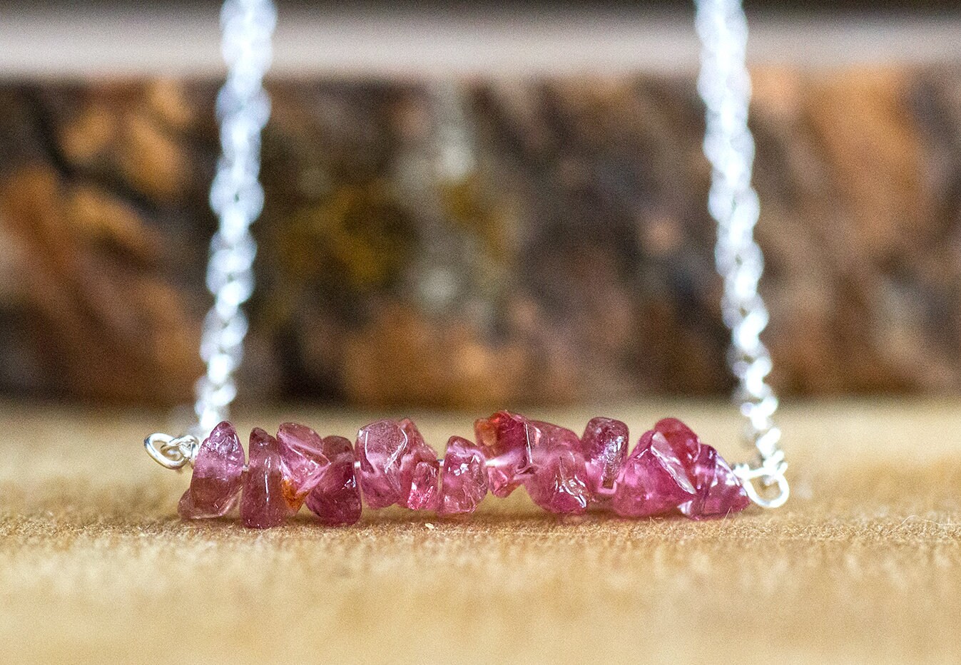 Raw Tourmaline Necklace - October Birthstone - Pink Tourmaline Necklace - Tourmaline Jewelry - Crystal Necklace - Crystal Bar Necklace