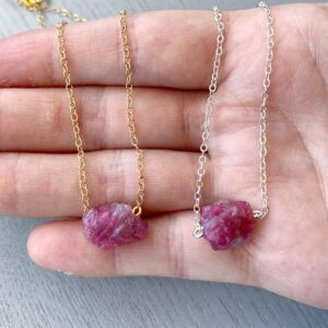 Raw Pink Tourmaline Necklace Silver Or Gold, Raw Crystal Jewelry, Pink Stone Necklace, Momma Gifts, October Birthstone Necklace Gift For Her