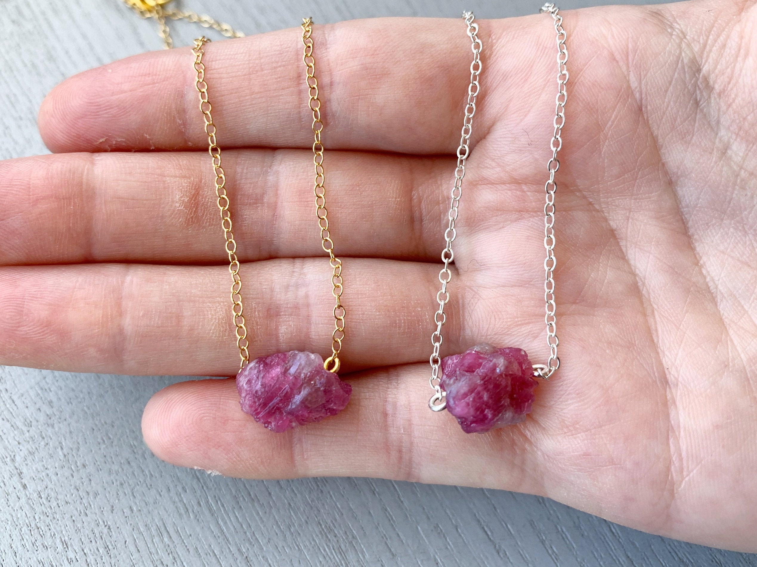 Raw Pink Tourmaline Necklace Silver Or Gold, Raw Crystal Jewelry, Pink Stone Necklace, Momma Gifts, October Birthstone Necklace Gift For Her
