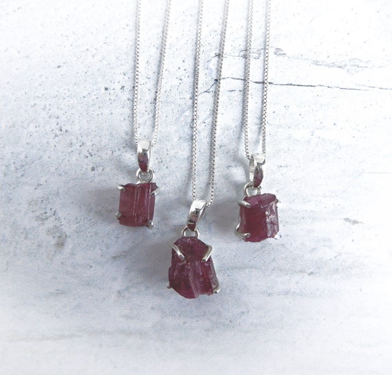Pink Tourmaline Necklace • Sterling Raw Tourmaline Necklace