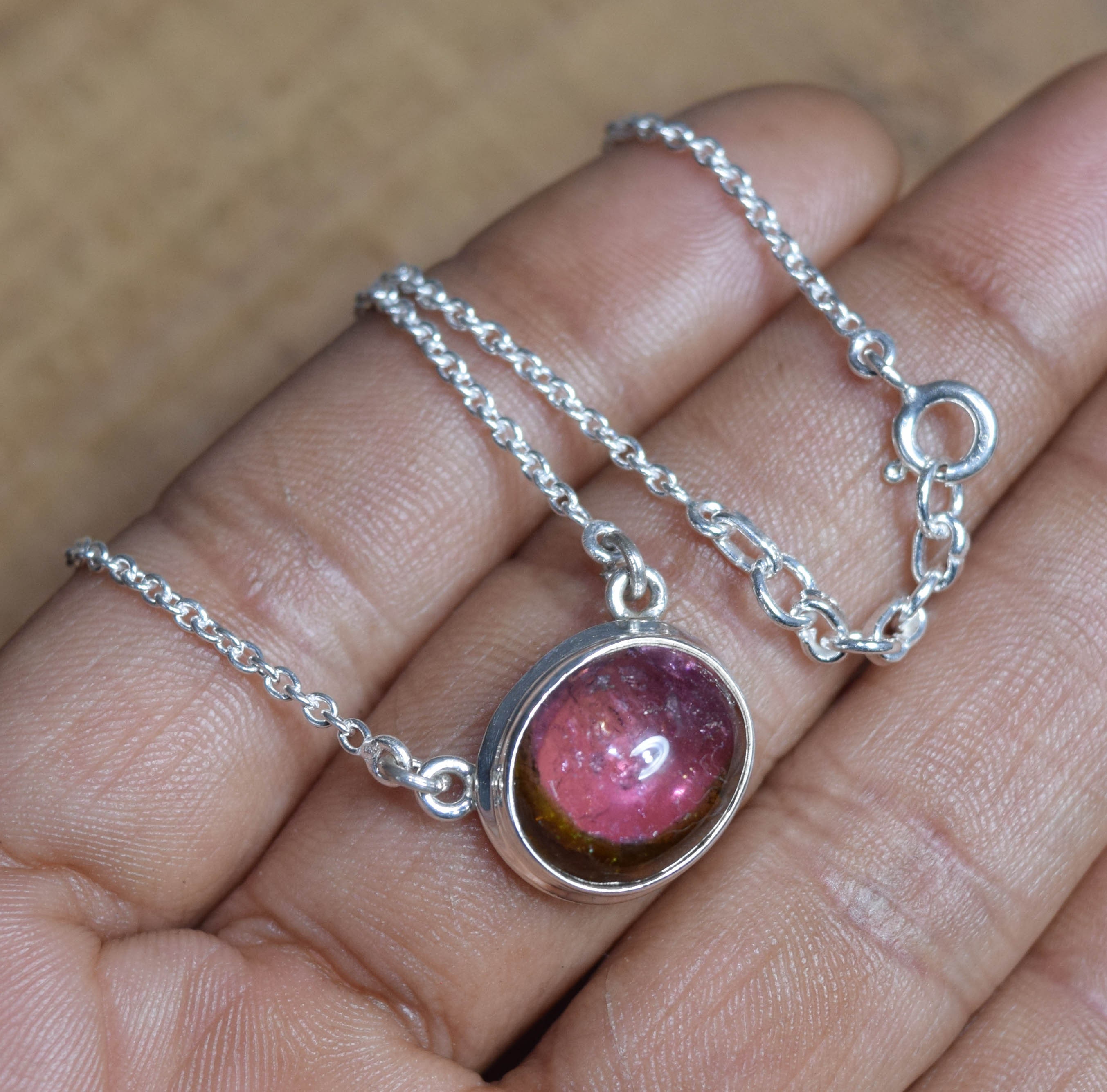 Pink Tourmaline Sterling Silver Necklace: October Birthstone Gift