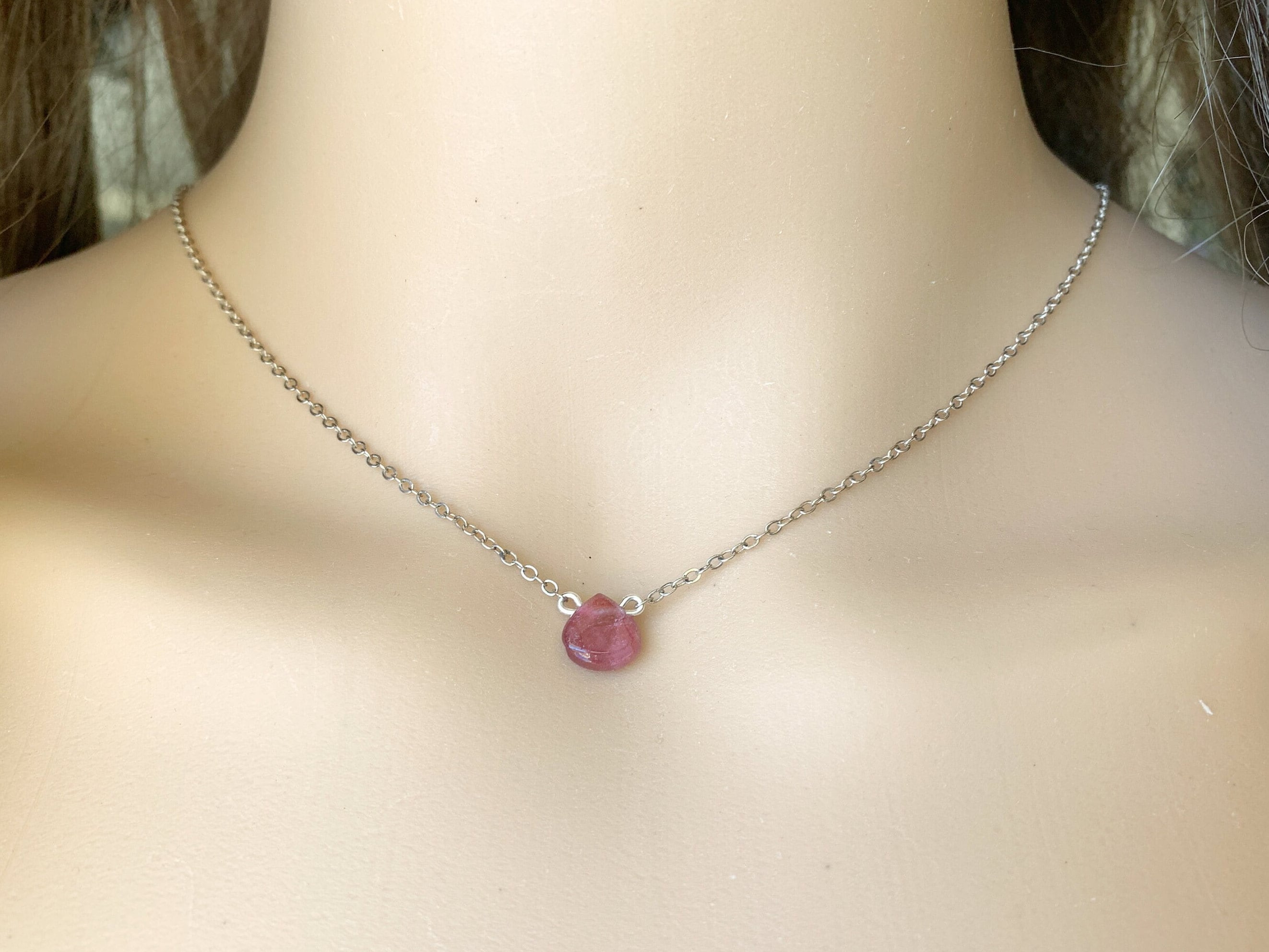 Pink Tourmaline Necklace: Sterling Silver Gemstone Choker