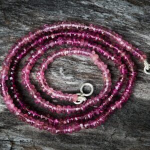 Pink Tourmaline Necklace: Sterling Silver Clasp, Micro Facet Rondelle Beads