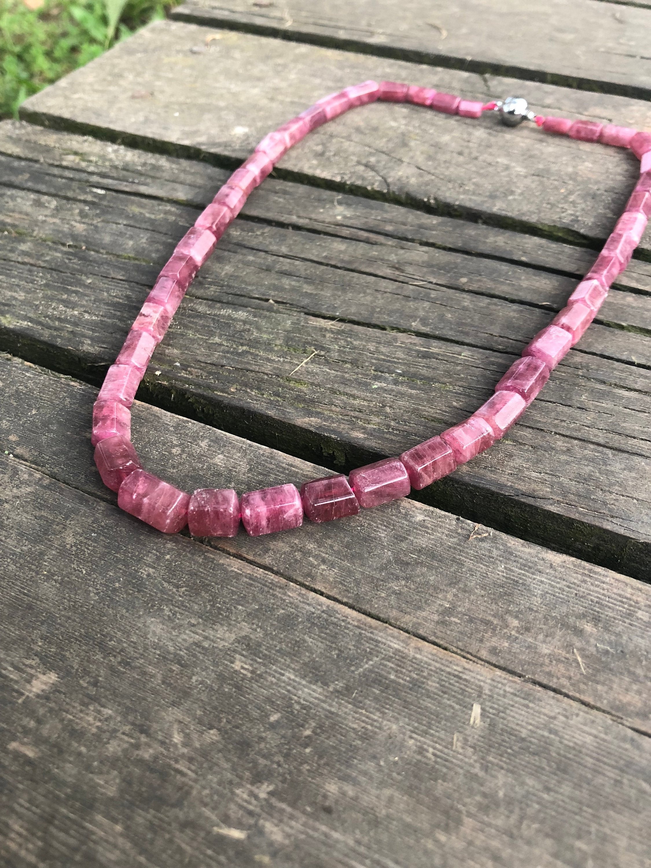 Stunning Pink Tourmaline Necklace, Rubellite Tube Beads Necklace, Rare Pink Tourmaline Collier, Vivid Pink Color, Special Collection Piece