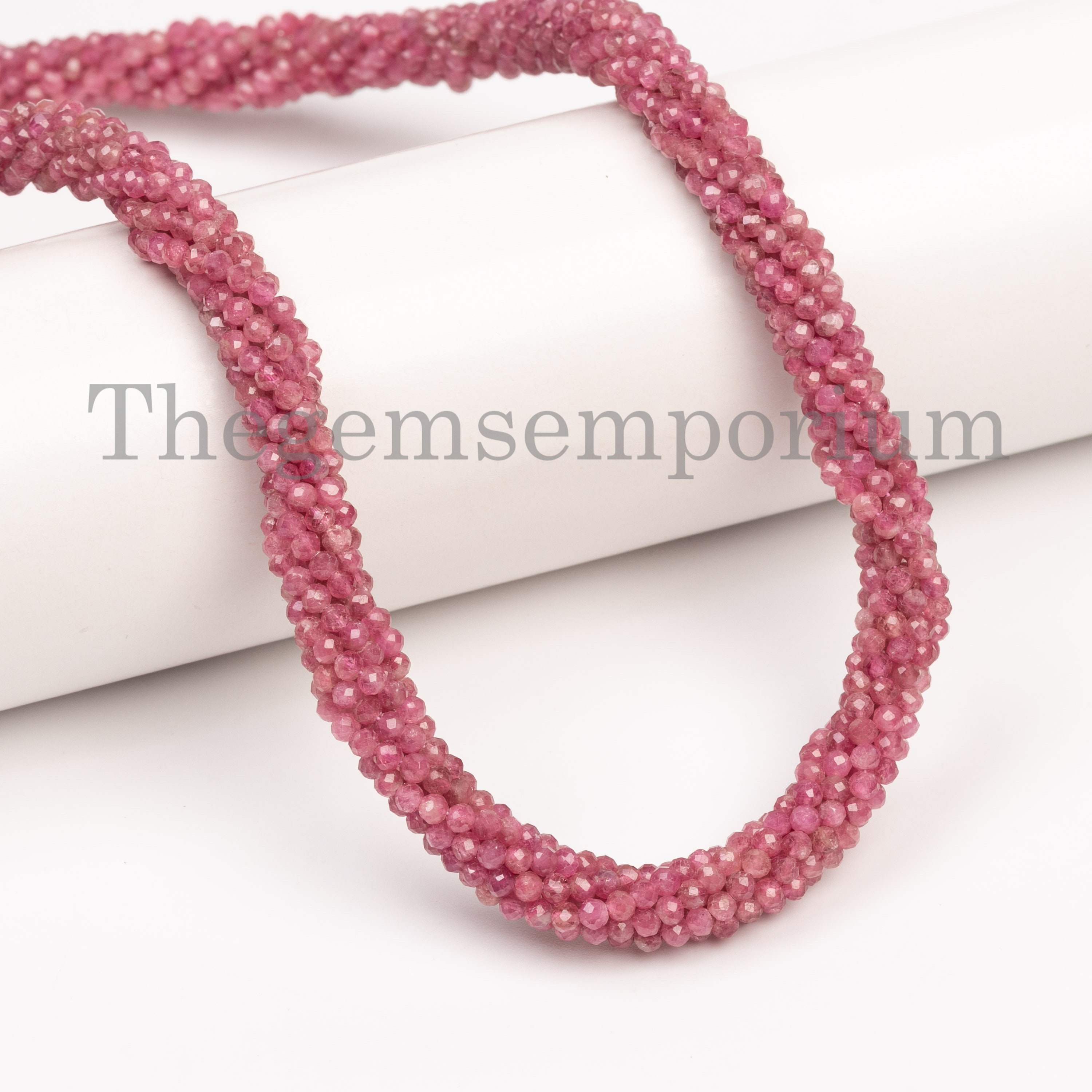 Stunning! Pink Tourmaline Twisted Bead Necklace, 925 Sterling Silver Necklace, Faceted Round Bead Necklace, Gift For Mom, Halloween Sale