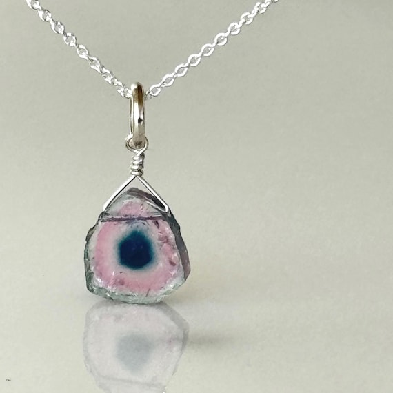 Tricolor Blue Pink Tourmaline Necklace, October Birthstone Birthday Gift For Her