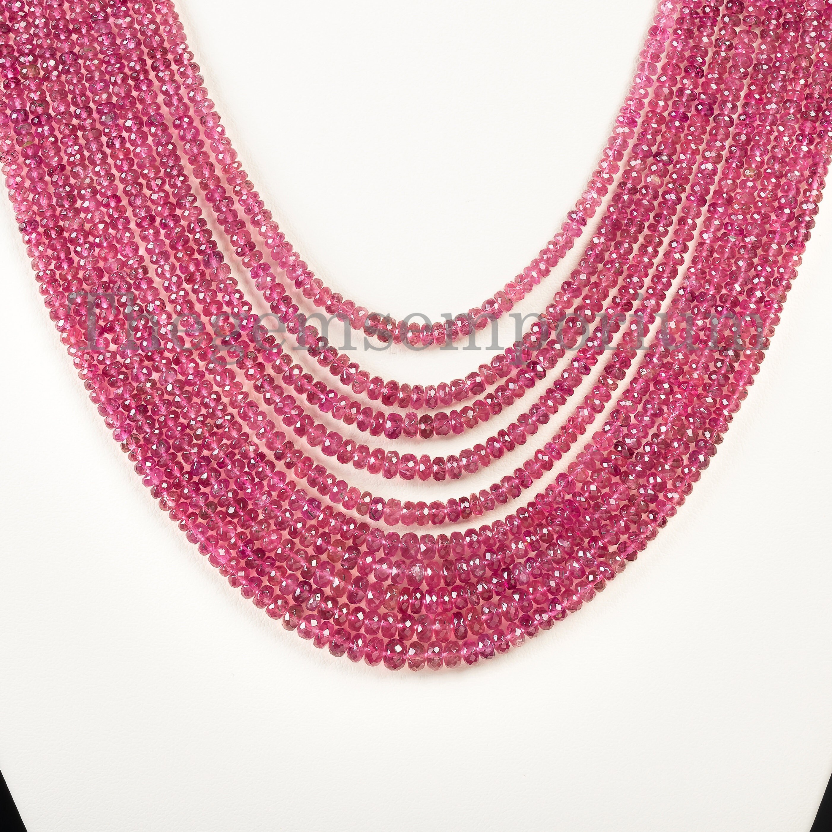 10 Layered Natural Pink Tourmaline Beaded Necklace, Tourmaline Faceted Rondelle Beads Necklace, Briolettes Beads, Gemstone Jewelry
