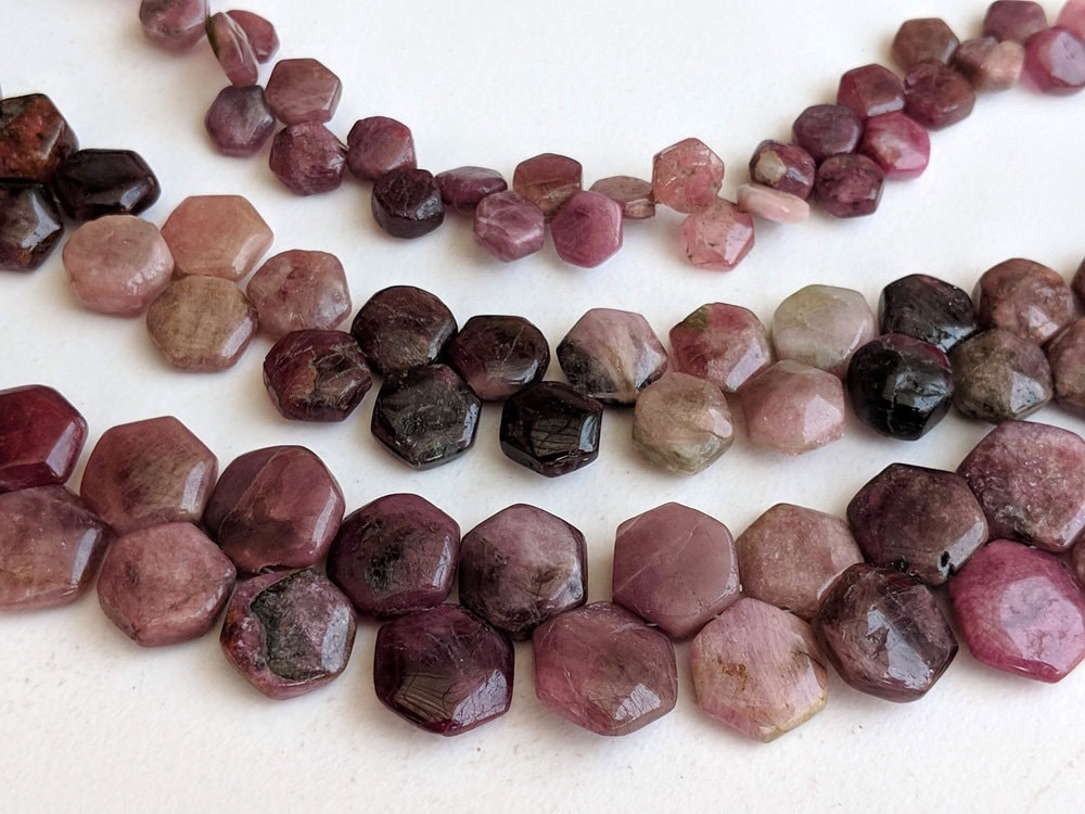 10-13mm Rare Pink Tourmaline Plain Hexagon Shape Beads, Natural Pink Tourmaline Fancy Hexagon Bead Designer For Jewelry (4in To 8in Options)