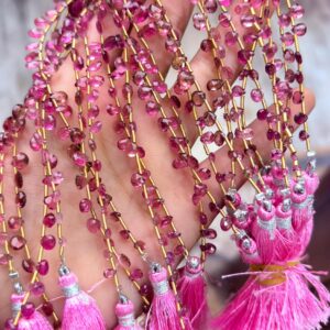 11 Inches Strand, Pink Tourmaline Faceted Shape Briolettes,Size Variations 11 Inches Strand, Pink Tourmaline Faceted Shape Briolettes,Size Variations