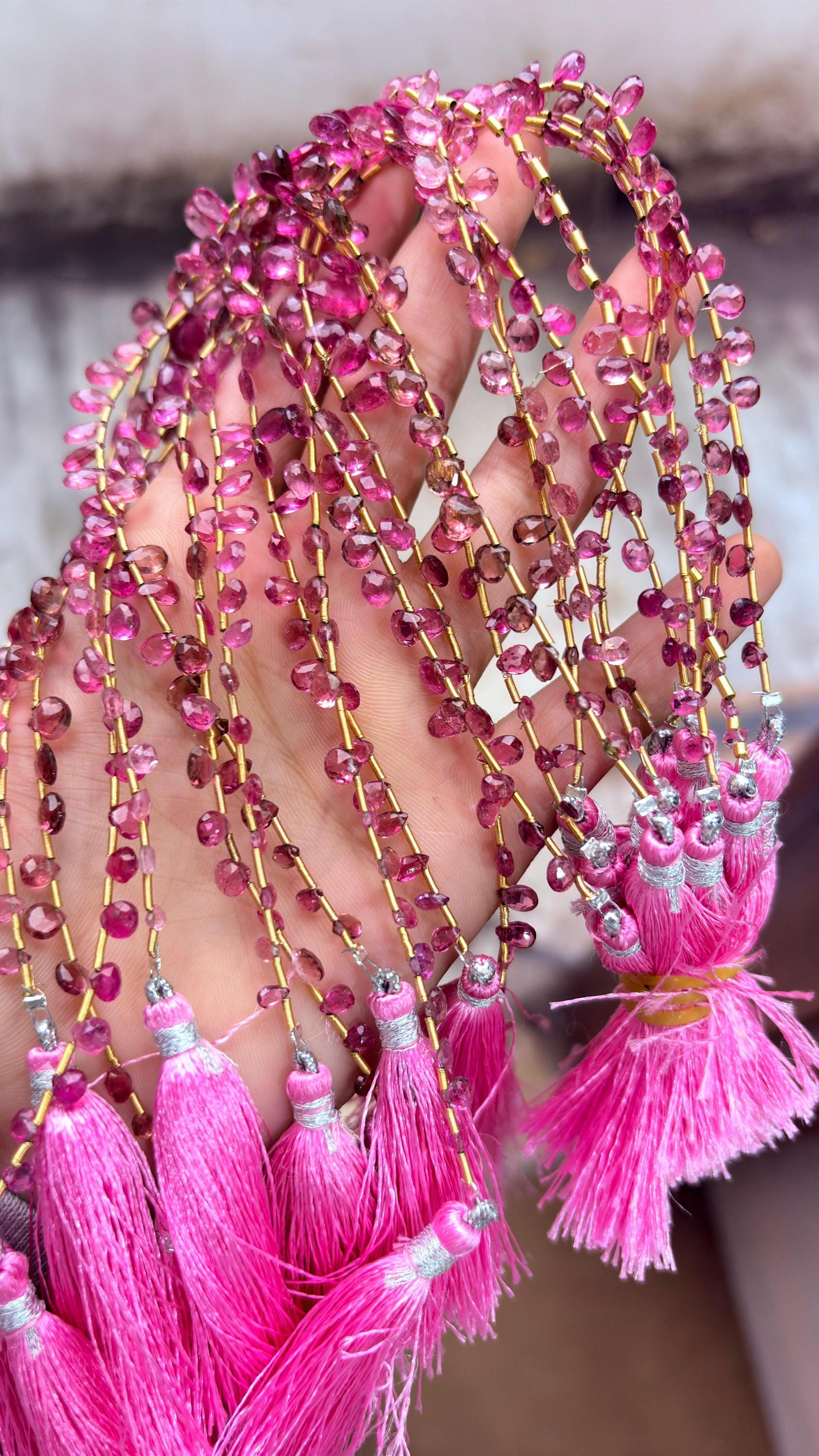 11 Inches Strand, Pink Tourmaline Faceted Shape Briolettes,size Variations