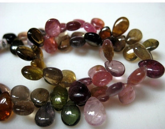4x6mm Multi Tourmaline Plain Pear Beads, Multi Tourmaline Plain Pear Beads For Jewerly, Green And Pink Tourmaline (25pcs To 50pcs Options)
