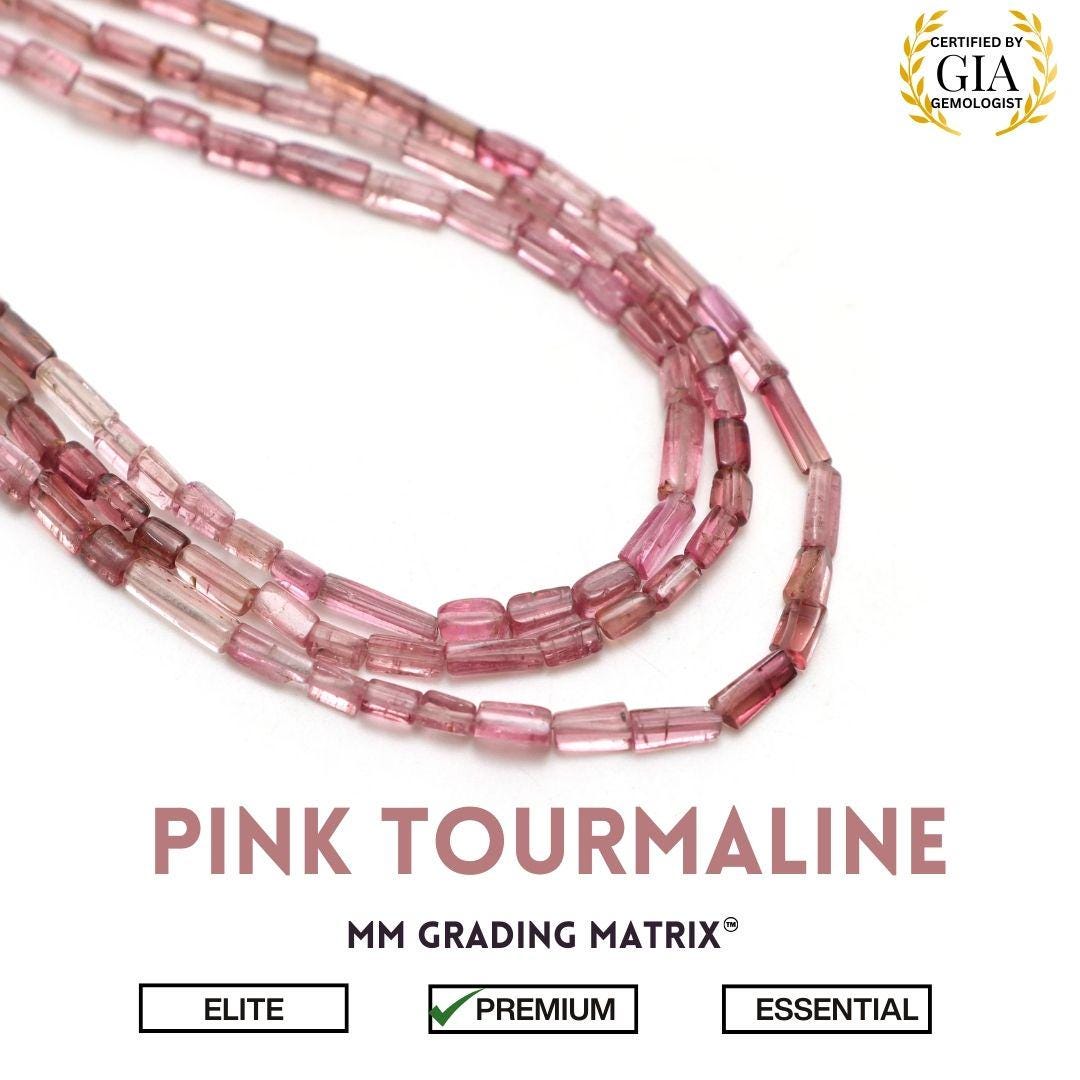 Aaa Pink Tourmaline Smooth Cylinder Beads, Pink Tourmaline Tube Shape Beads, 2x5 Mm To 2x7 Mm Tourmaline Plain Pipe Handmade Beads 18"