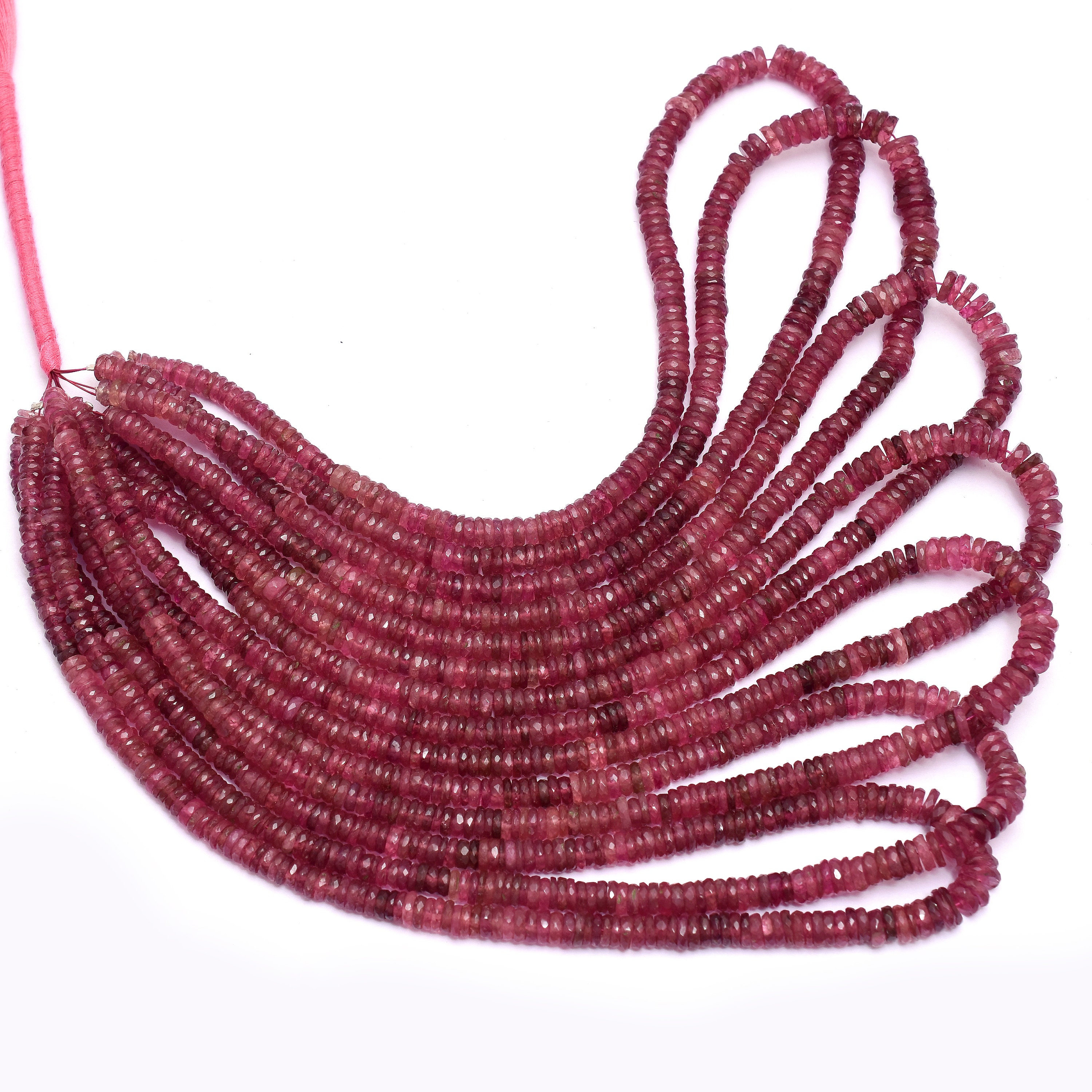 Aaa+ Pink Tourmaline 4mm-6mm Heishi Faceted Beads | 16inch Strand | Natural Rare Rubellite Tourmaline Precious Gemstone Wheel / Spacer Beads